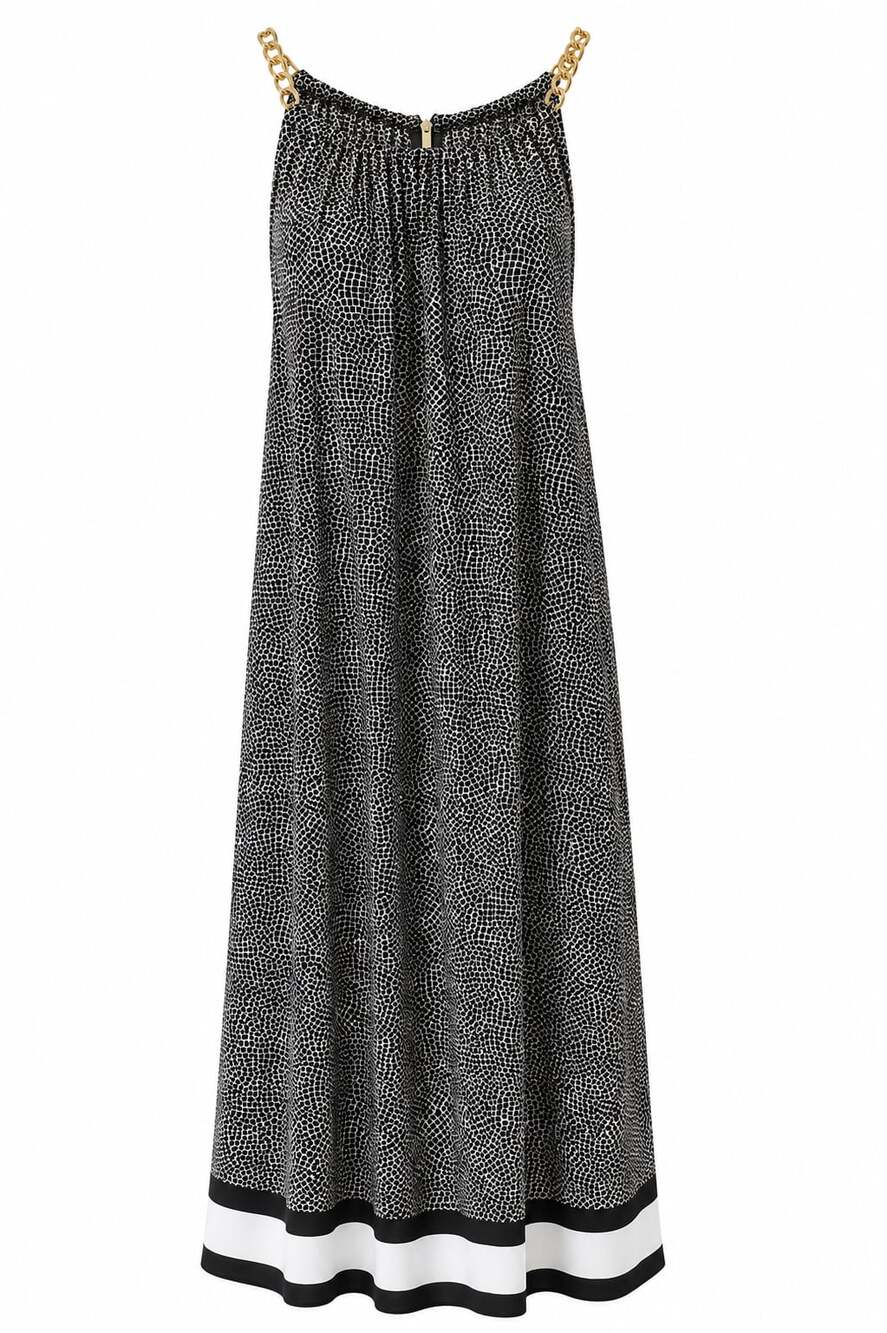 Michael Kors Black and White Chain Shoulder Sleeveless Maxi Dress, Size Large